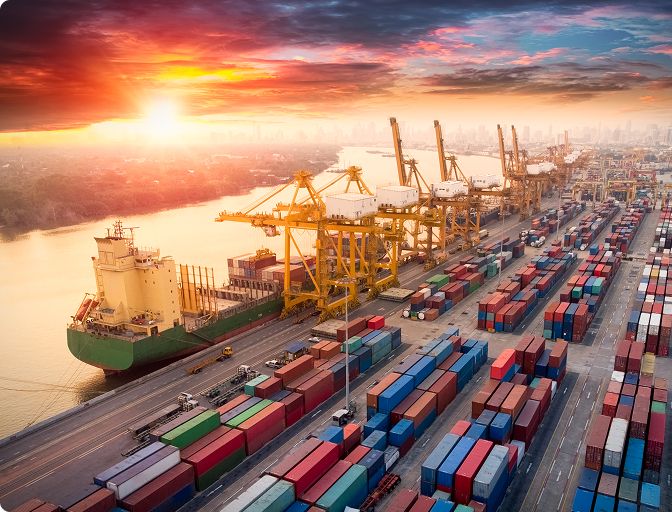 Freight dockyard at sunset