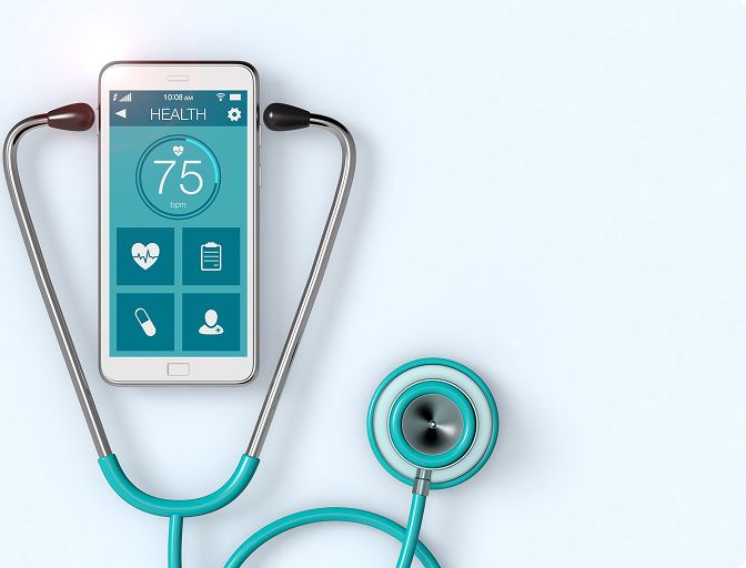 Stethoscope on a smartphone showing a health app